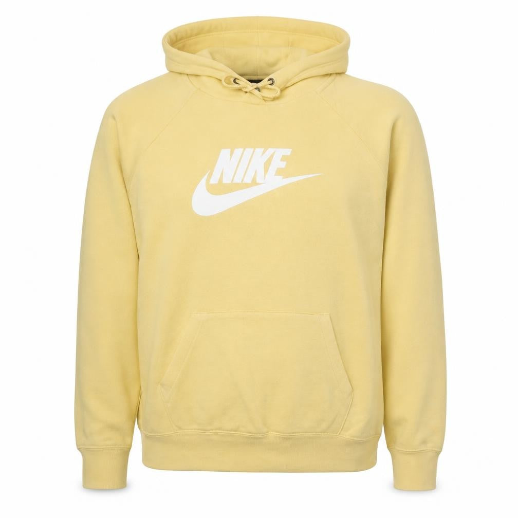 Nike Men’s Yellow Pullover Hoodie Large Fleece Logo Sweatshirt