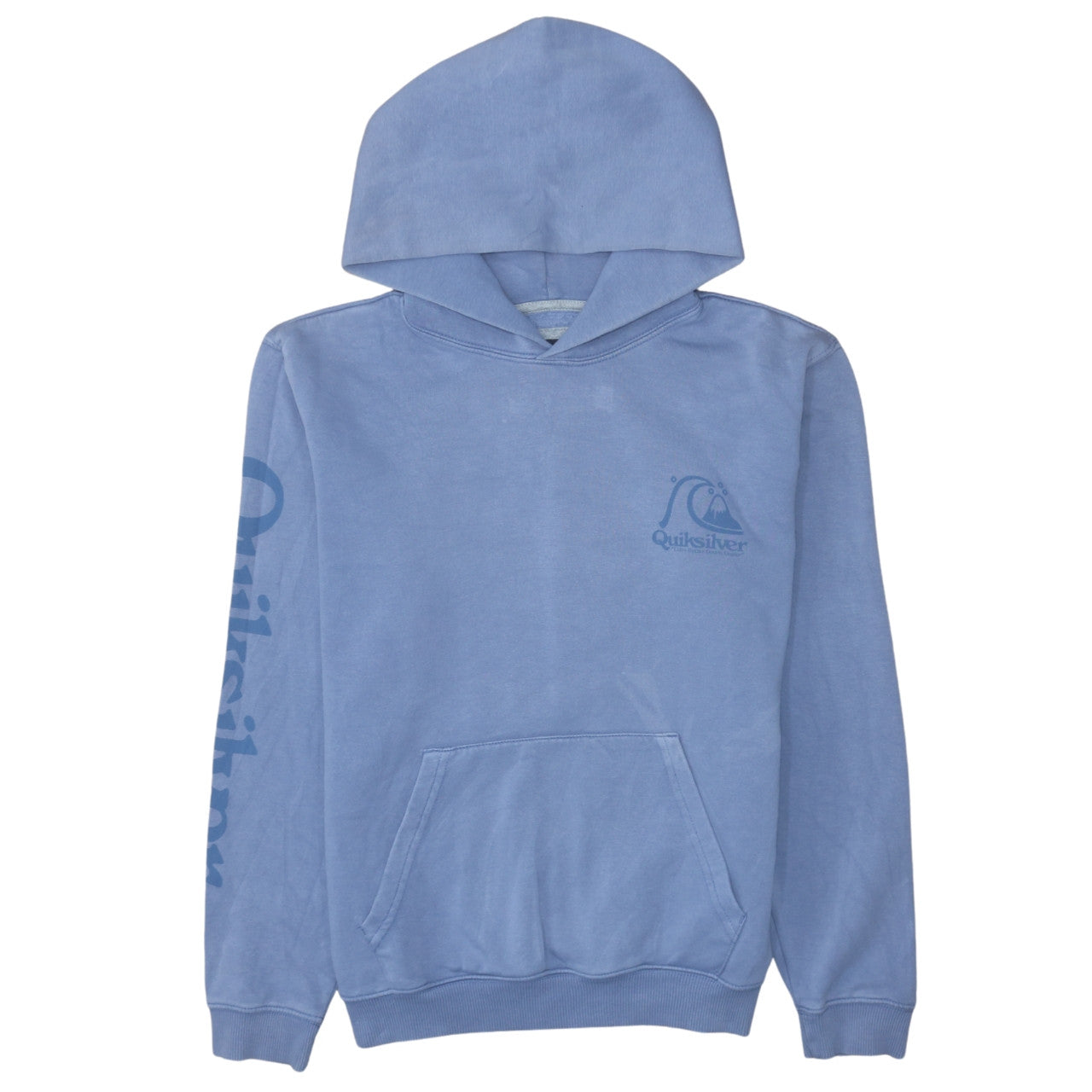 Quiksilver Men's Blue Pullover Hoodie Size L Graphic Logo Surf Style