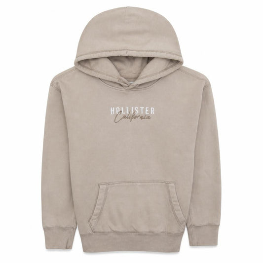 Hollister Men’s Beige Pullover Hoodie XS Logo Fleece Sweatshirt