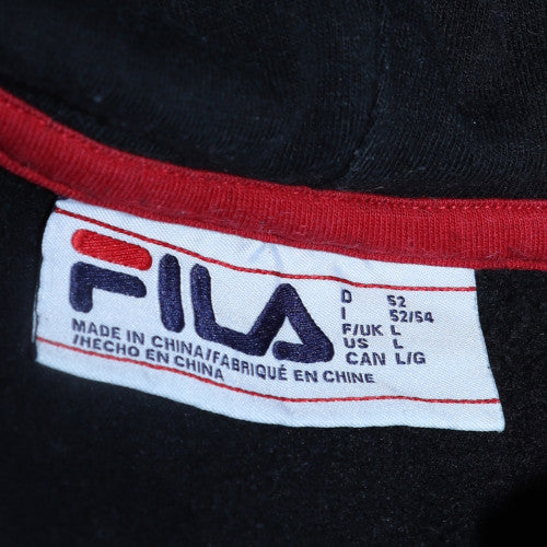 FILA Men Black L Pullover Hoodie Retro Sports Fleece Sweatshirt