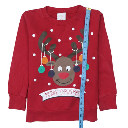 Back view of 4Kidz girls’ red reindeer christmas pullover sweatshirt 7-8 years
