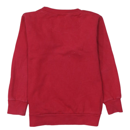 Brand and care label for 4Kidz girls’ red reindeer christmas pullover sweatshirt 7-8 years