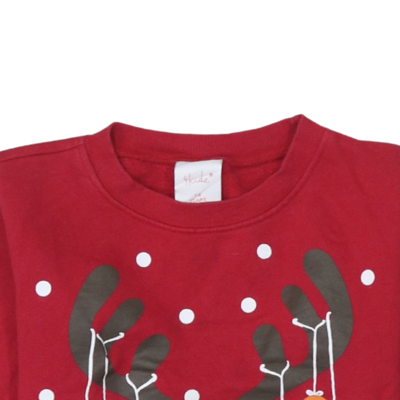 4Kidz Girls Red Reindeer Christmas Pullover Sweatshirt 7-8 Years