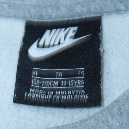 Nike Boys Grey Hooded Pullover Sweatshirt XL 13-15 Years Fleece Lined