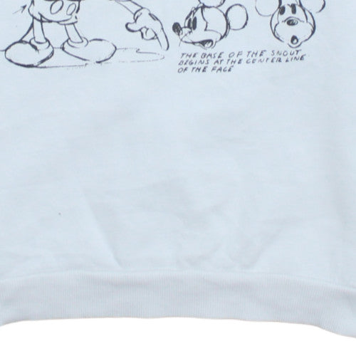 Disney Women White Mickey Mouse Sketch Crew Neck Sweatshirt Size M 12/14