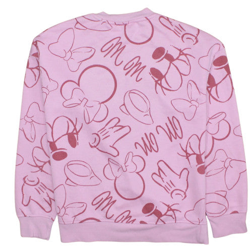 Disney Women Pink Minnie Mouse Print Pullover Sweatshirt S