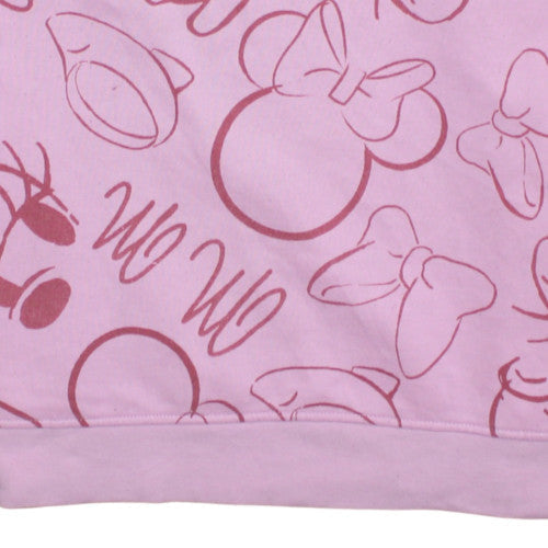 Disney Women Pink Minnie Mouse Print Pullover Sweatshirt S