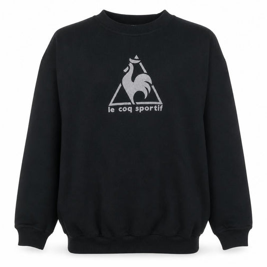 Front view of Le Coq Sportif Men's Black Crew Neck Pullover Sweatshirt M