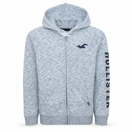 Hollister Mens Grey Full Zip Hoodie L Logo Print Hooded Top