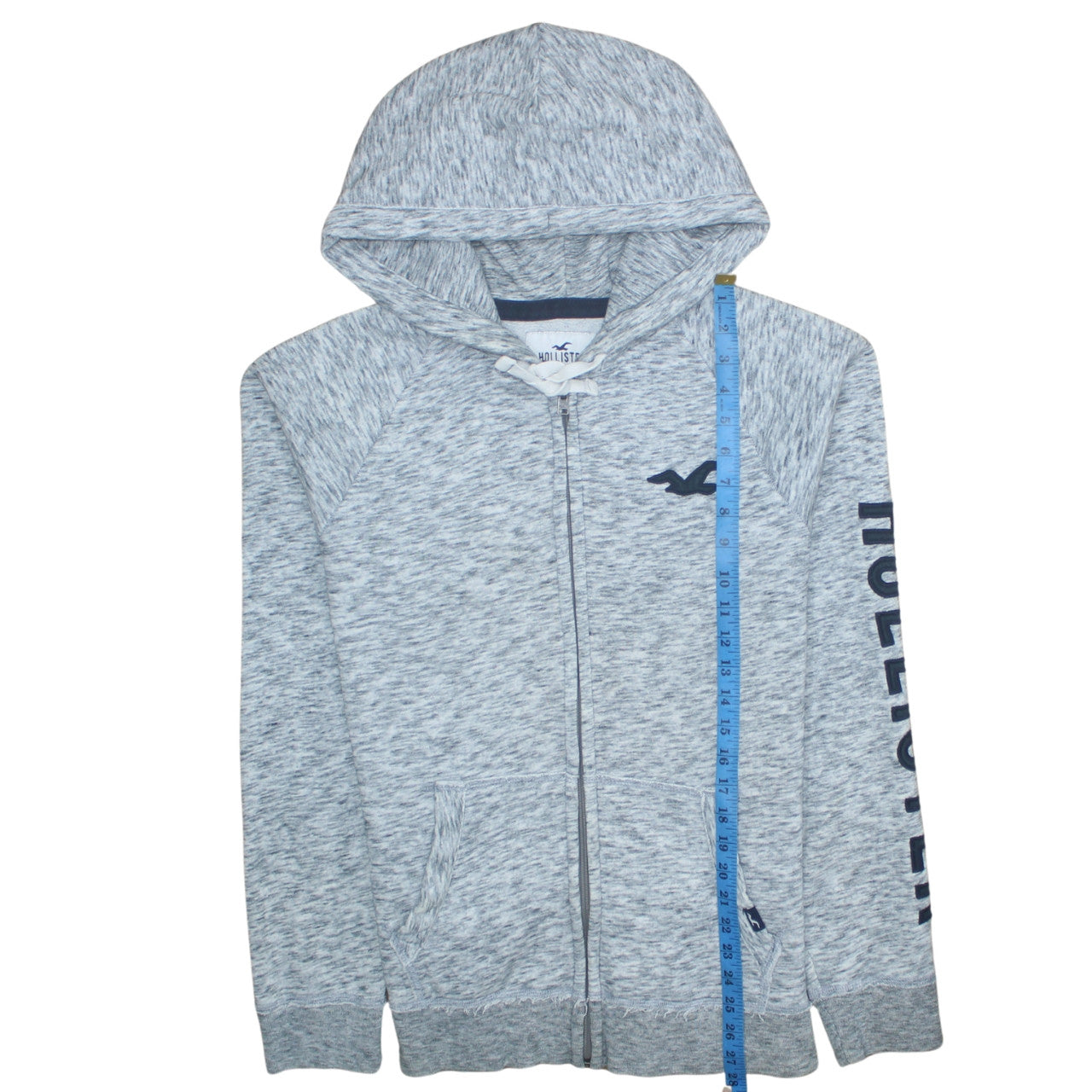 Hollister Mens Grey Full Zip Hoodie L Logo Print Hooded Top