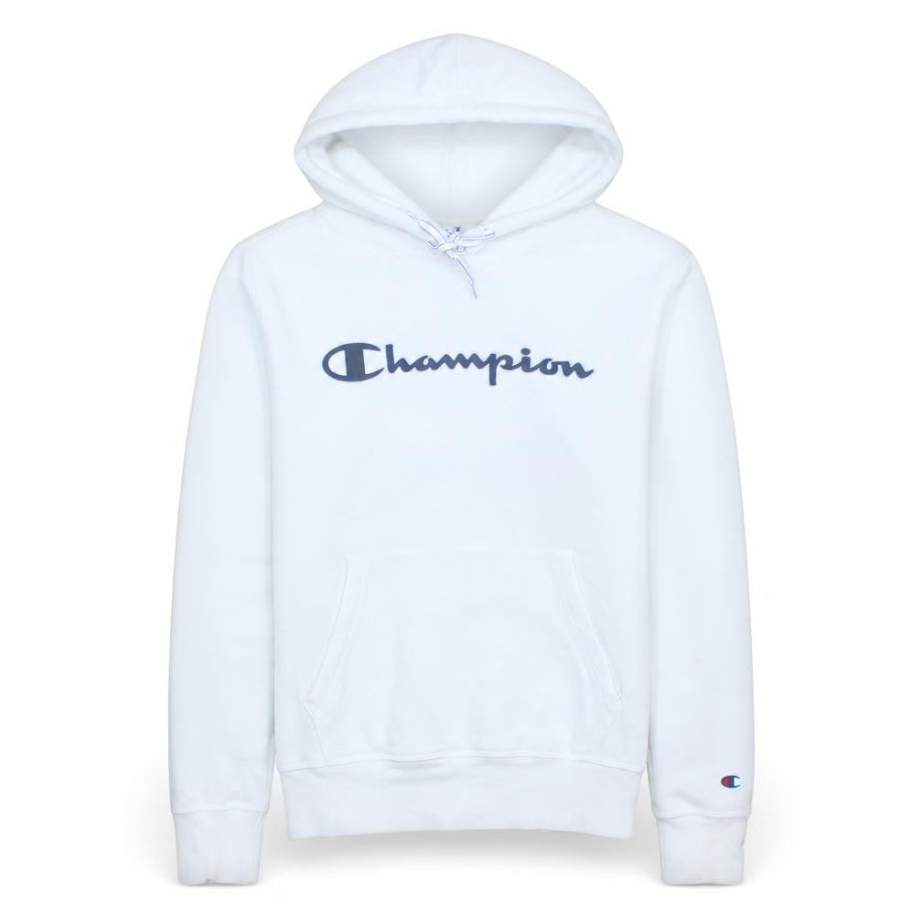 Champion Men's White Pullover Hoodie Medium Fleece Logo Sweatshirt