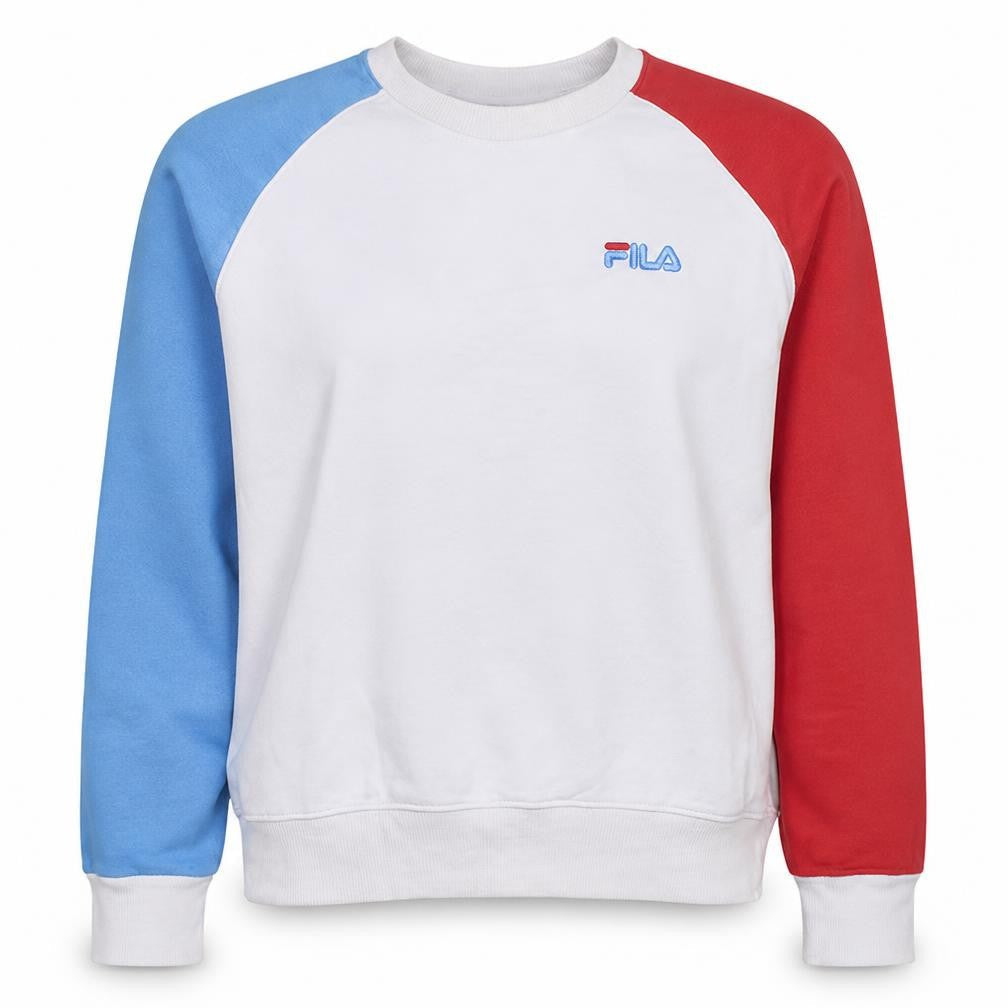 Fila Women White Colourblock Sweatshirt Medium Logo Crew Neck Casual