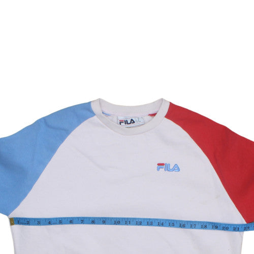FILA Women White Colourblock Sweatshirt Medium Logo Crew Neck Casual