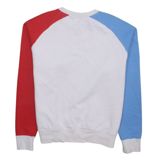 FILA Women White Colourblock Sweatshirt Medium Logo Crew Neck Casual