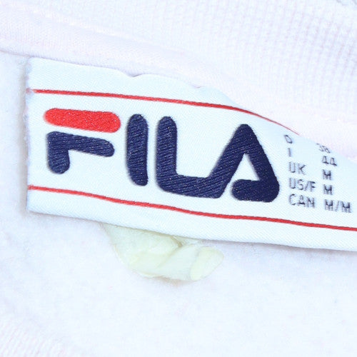 FILA Women White Colourblock Sweatshirt Medium Logo Crew Neck Casual
