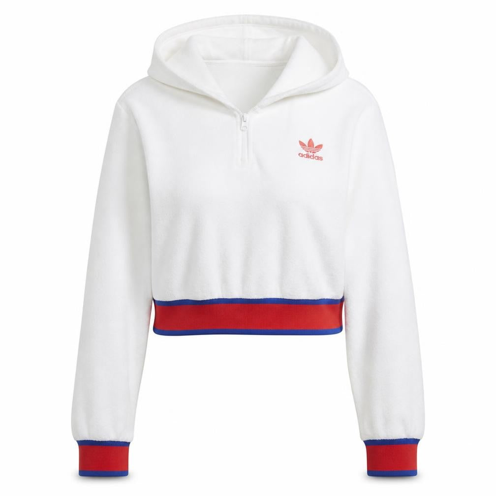 Adidas Women White Red 1/2 Zip Hooded Sweatshirt Size 10