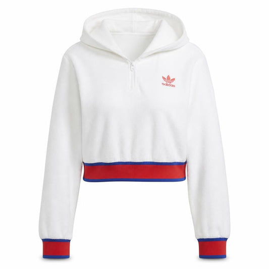 Adidas Women White Red 1/2 Zip Hooded Sweatshirt Size 10