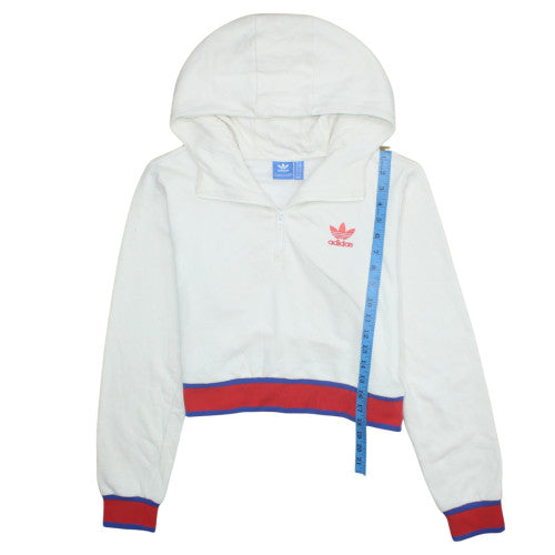 Adidas Women White Red 1/2 Zip Hooded Sweatshirt Size 10