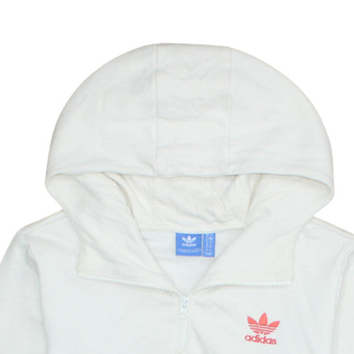 Adidas Women White Red 1/2 Zip Hooded Sweatshirt Size 10
