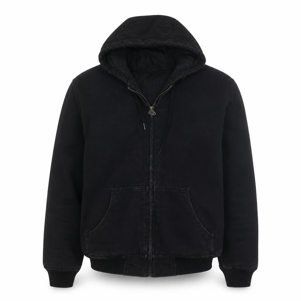 FSBN Men's Black Hooded Bomber Jacket Size M Full Zip Cotton Blend