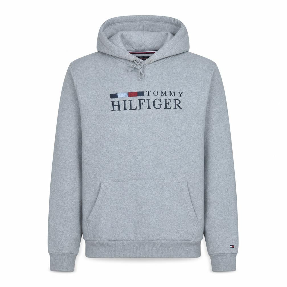 Tommy Hilfiger Men's Grey Pullover Hoodie L Logo Fleece Sweatshirt