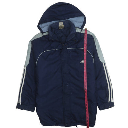 Back view of Adidas Men's Blue Hooded Waterproof Parka Jacket, size M
