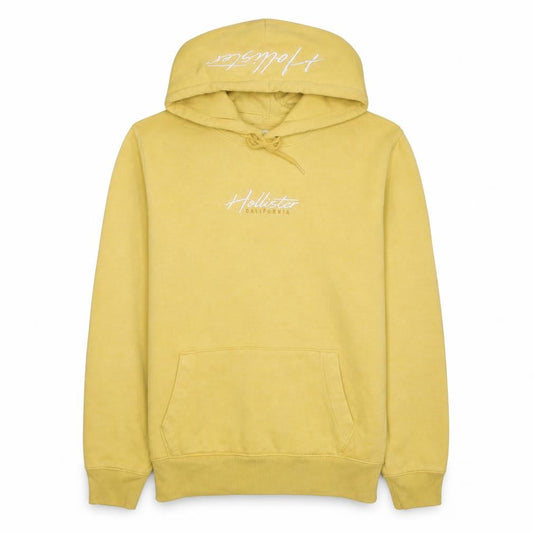 Hollister Men’s Yellow Pullover Hoodie M Fleece Logo Must-Have
