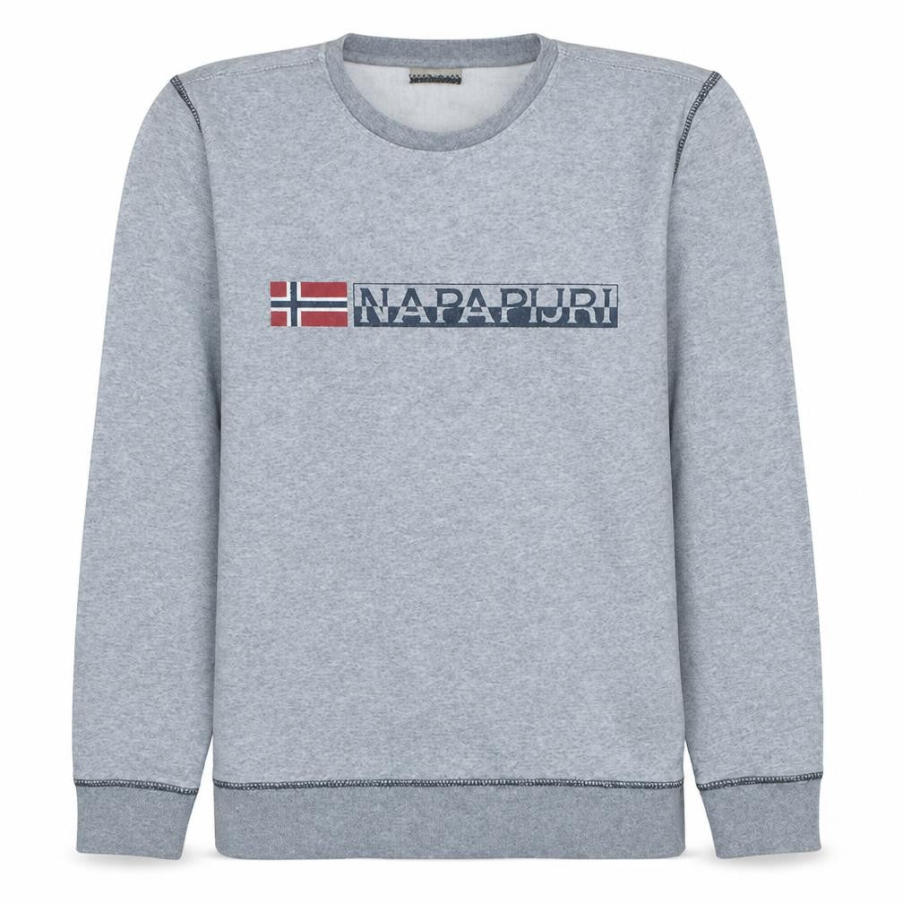 Napapijri Men's Grey Logo Crew Neck Pullover Sweatshirt Size S