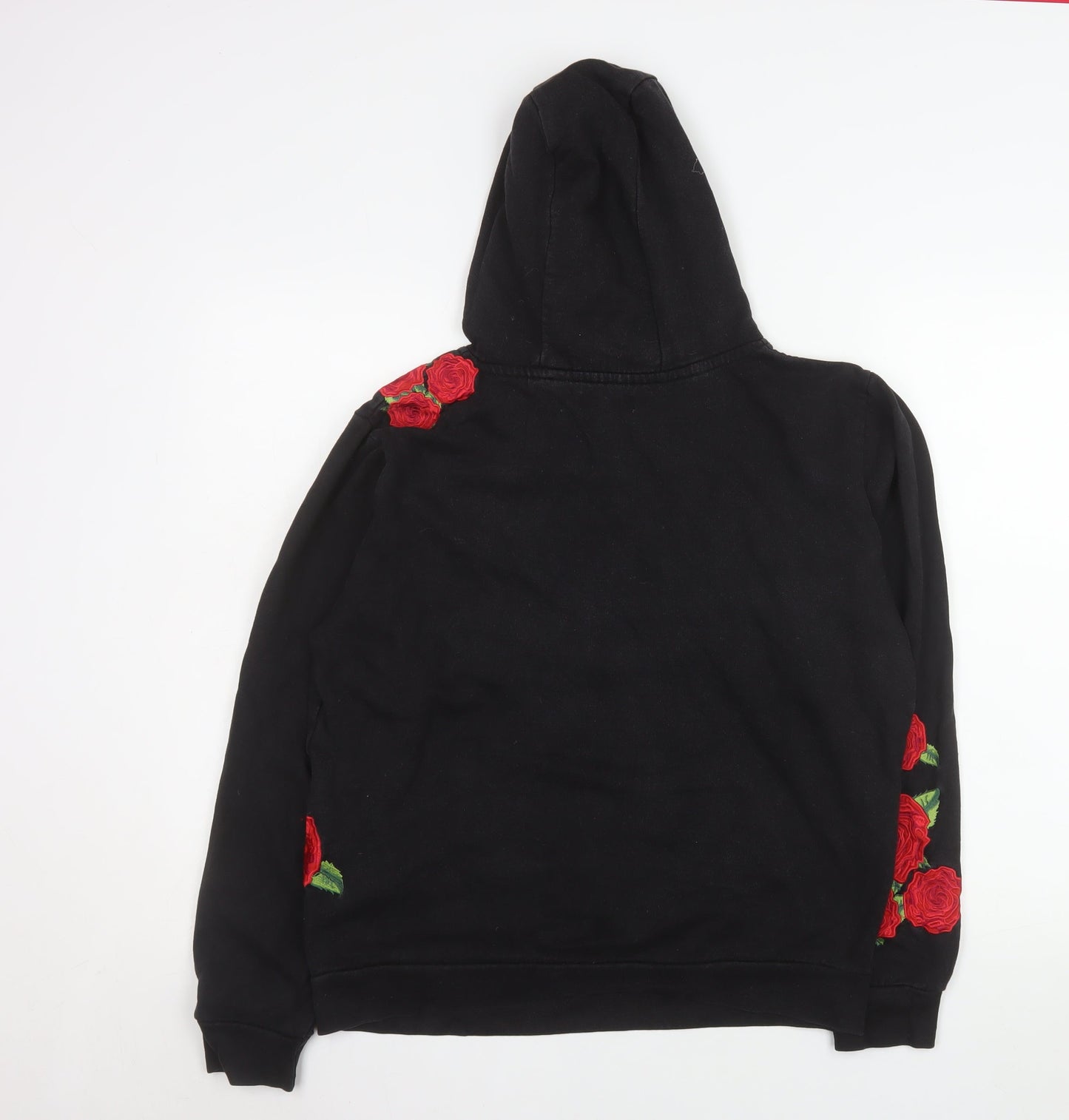 Brave Soul Womens Black Medium Pullover Hoodie with Rose Embroidery