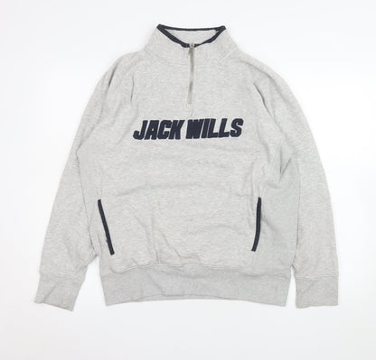 Jack Wills Mens Grey 1/4 Zip Sweatshirt Size S Cotton Blend