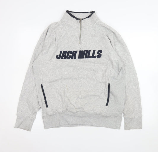 Jack Wills Mens Grey 1/4 Zip Sweatshirt Size S Cotton Blend
