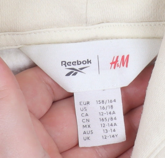 Reebok x H&M Girls Beige Hoodie 13-14 Years Pullover Hooded Sweatshirt
