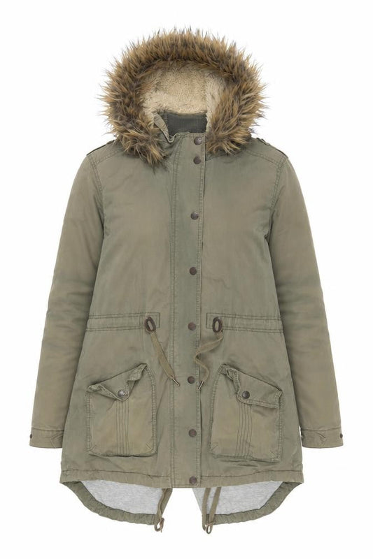 FatFace Women Green Faux Fur Hooded Parka Coat Size 10