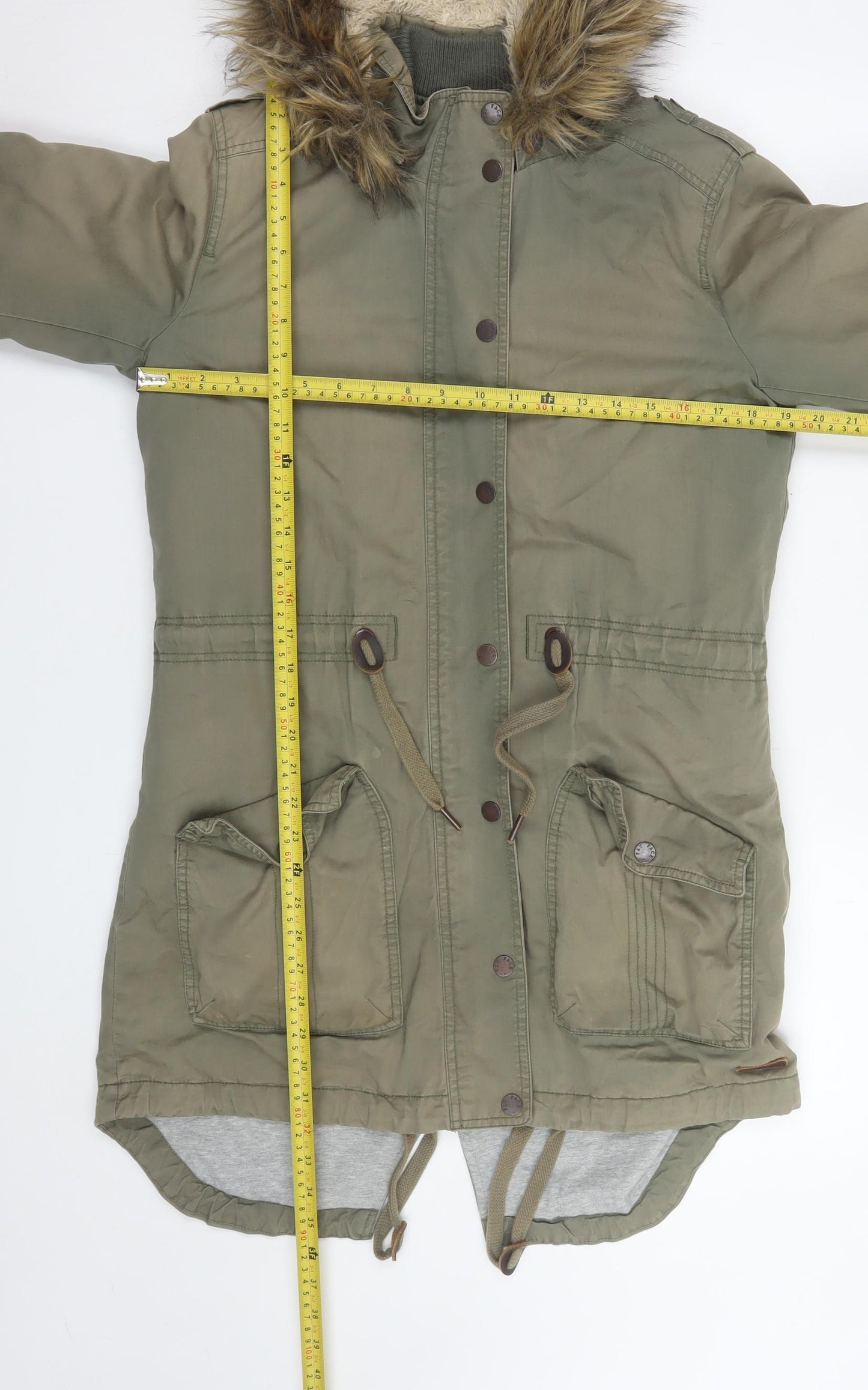 Fat Face Women Green Faux Fur Hooded Parka Coat Size 10