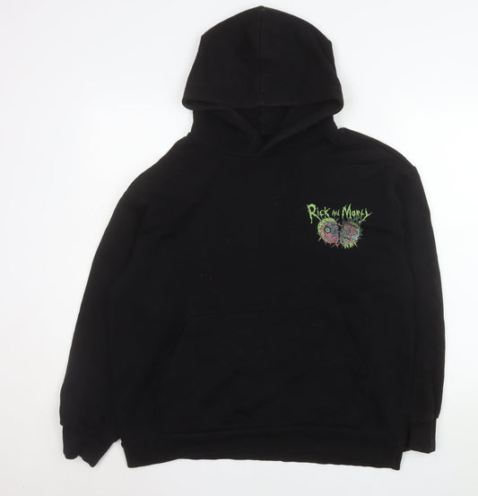 Bershka Rick and Morty Men's Black Pullover Hoodie Size S Loose Fit