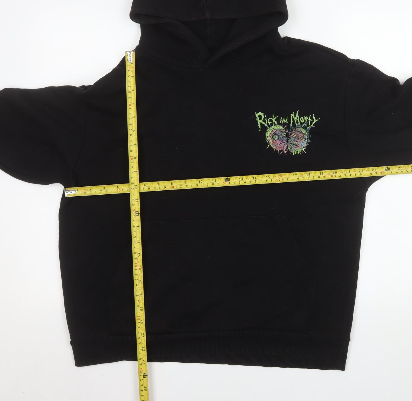 Bershka Rick and Morty Men's Black Pullover Hoodie Size S Loose Fit