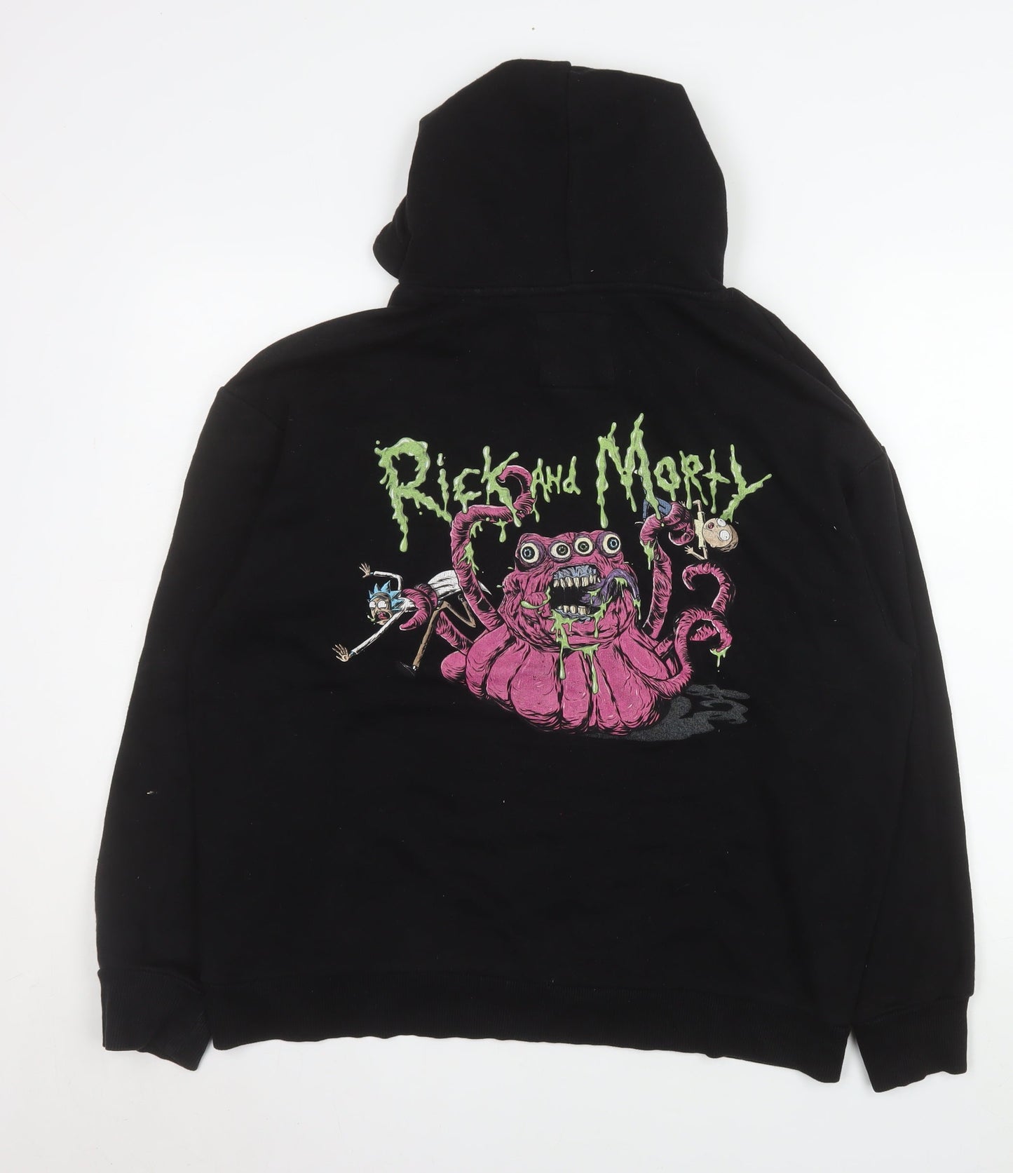 Bershka Rick and Morty Men's Black Pullover Hoodie Size S Loose Fit