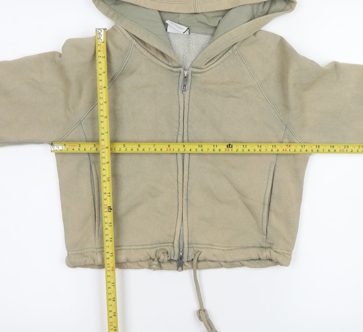 Bershka Women's Beige Cropped Hooded Jacket Size 12 Regular Fit