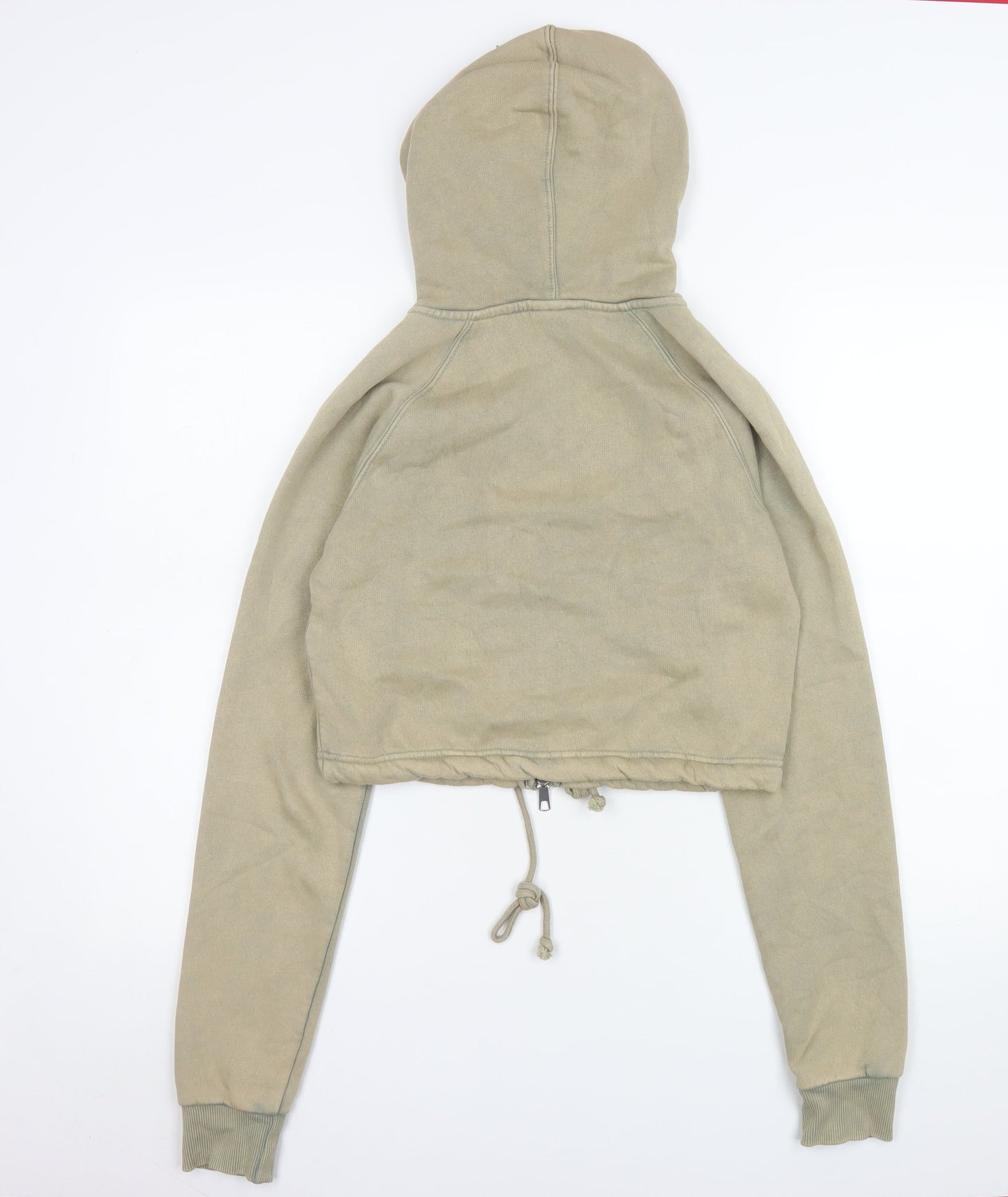Bershka Women's Beige Cropped Hooded Jacket Size 12 Regular Fit