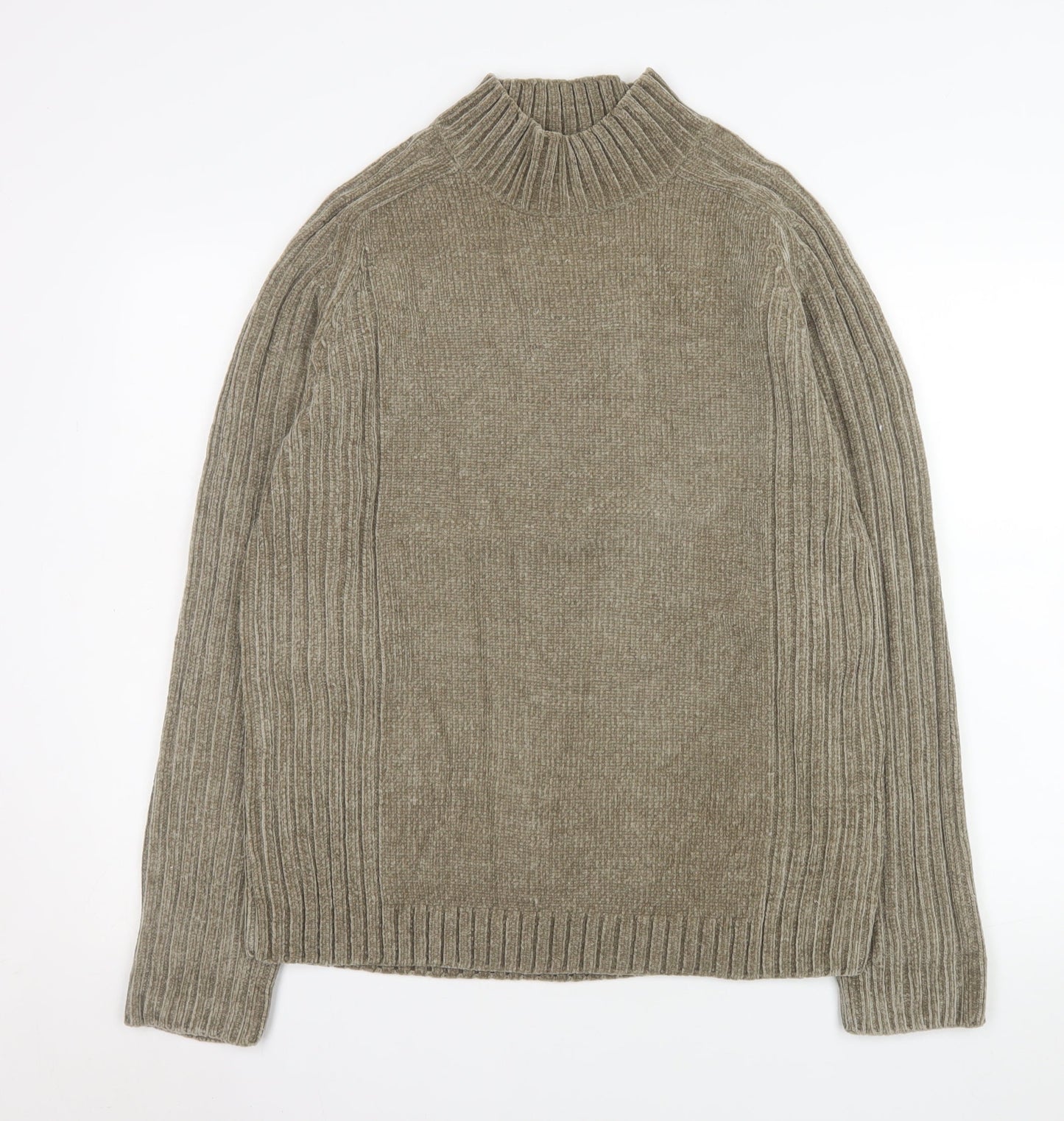 EASY Mens Beige High Neck Ribbed Knit Pullover Jumper Size M