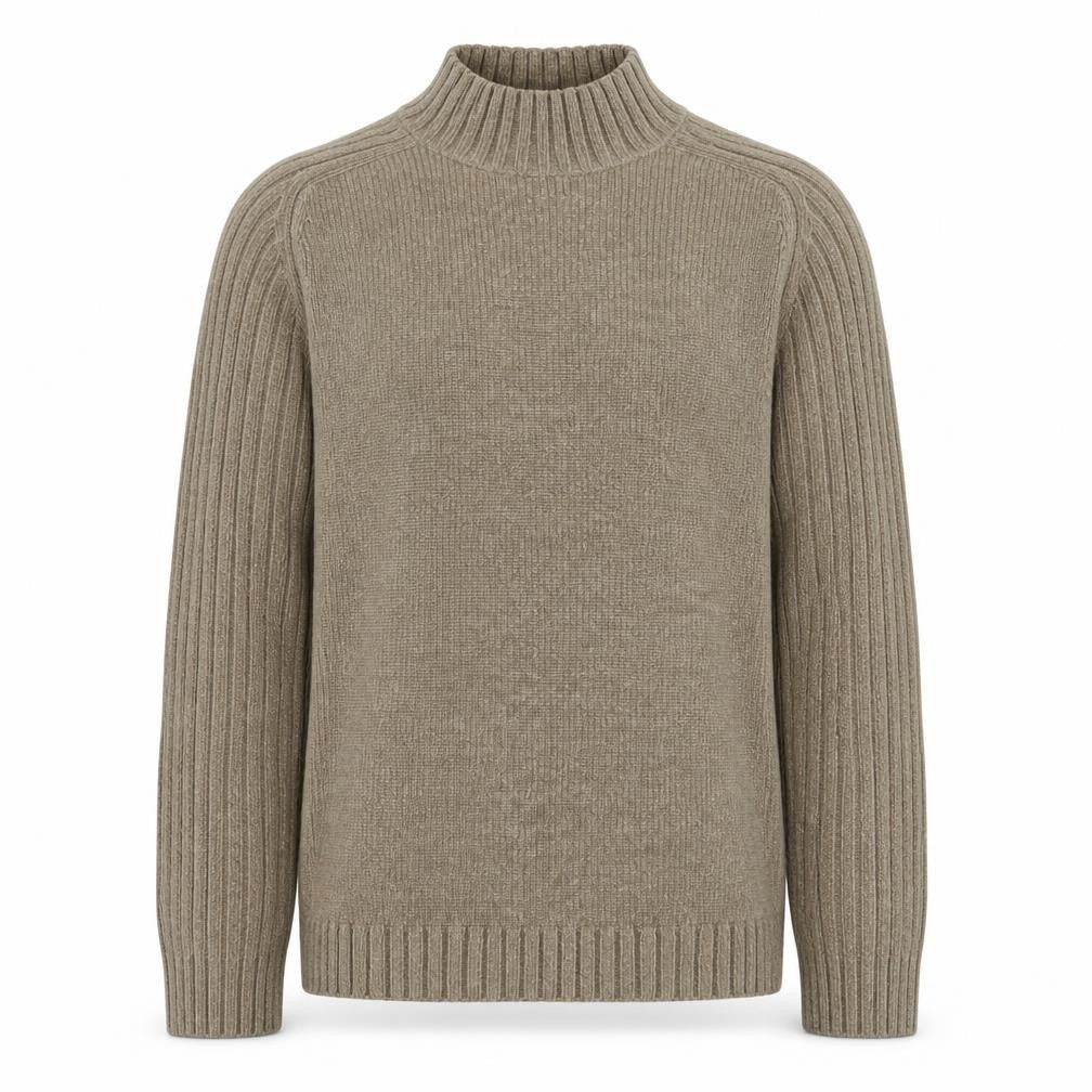 EASY Mens Beige High Neck Ribbed Knit Pullover Jumper Size M