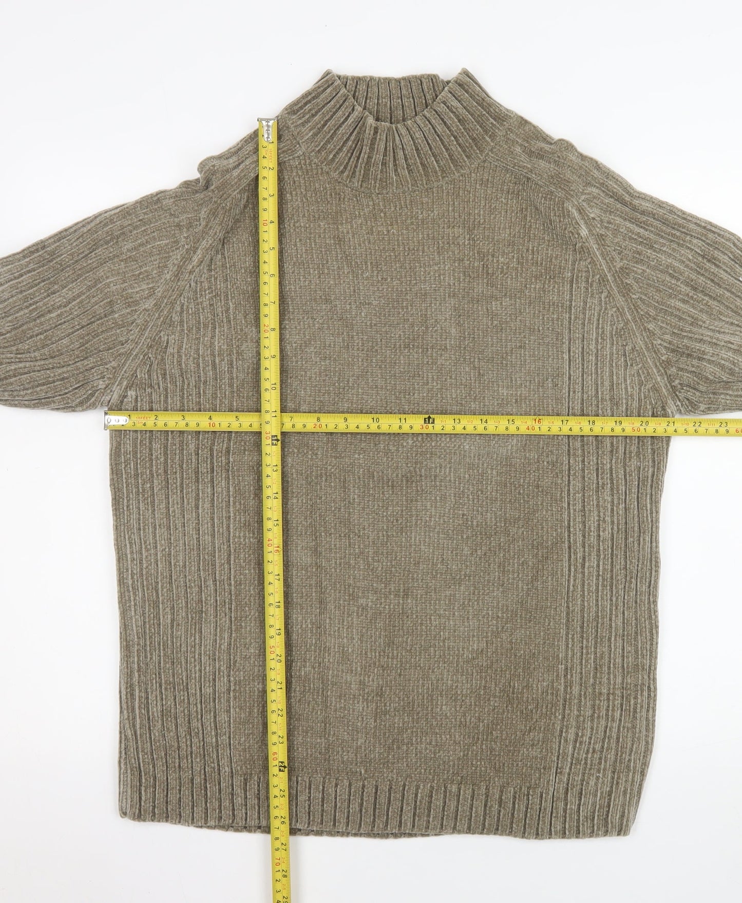 EASY Mens Beige High Neck Ribbed Knit Pullover Jumper Size M