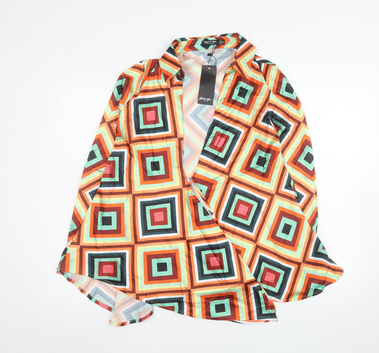 Nasty Gal Women's Multicoloured Wrap Blouse UK 4 Retro Geometric Style