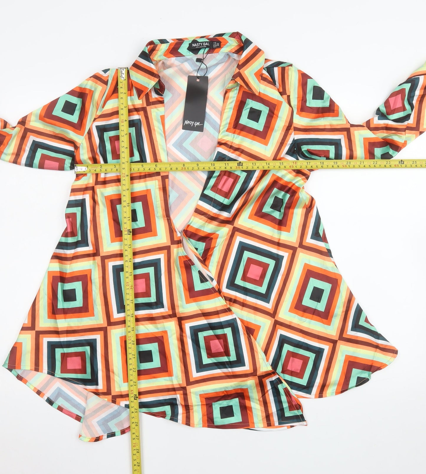 Nasty Gal Women's Multicoloured Wrap Blouse UK 4 Retro Geometric Style