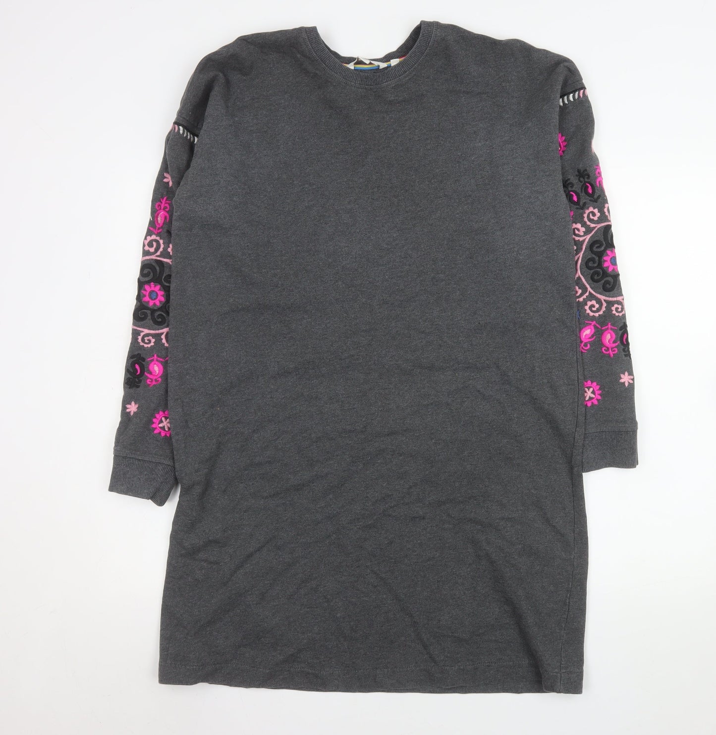 Boden Women Grey Embroidered Long Sleeve Shift Dress Size 14
