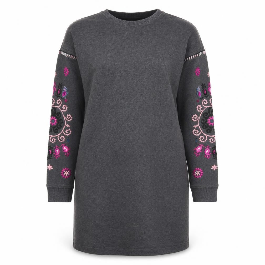 Boden Women Grey Embroidered Long Sleeve Shift Dress Size 14