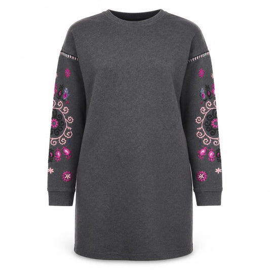 Boden Women Grey Embroidered Long Sleeve Shift Dress Size 14