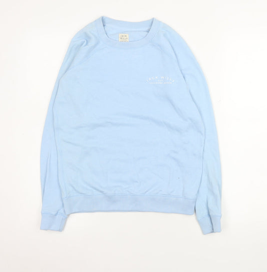 Jack Wills Women's Light Blue Cotton Blend Crew Neck Sweatshirt UK 8