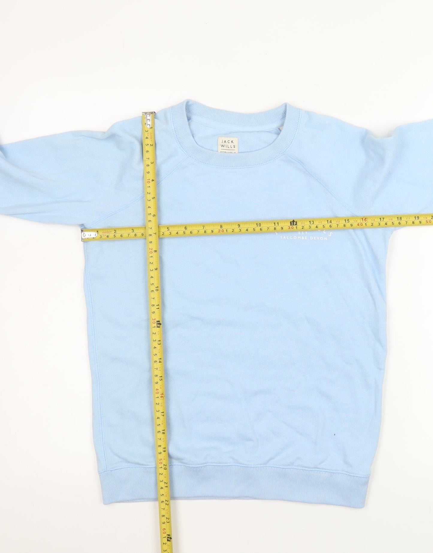 Jack Wills Women's Light Blue Cotton Blend Crew Neck Sweatshirt UK 8