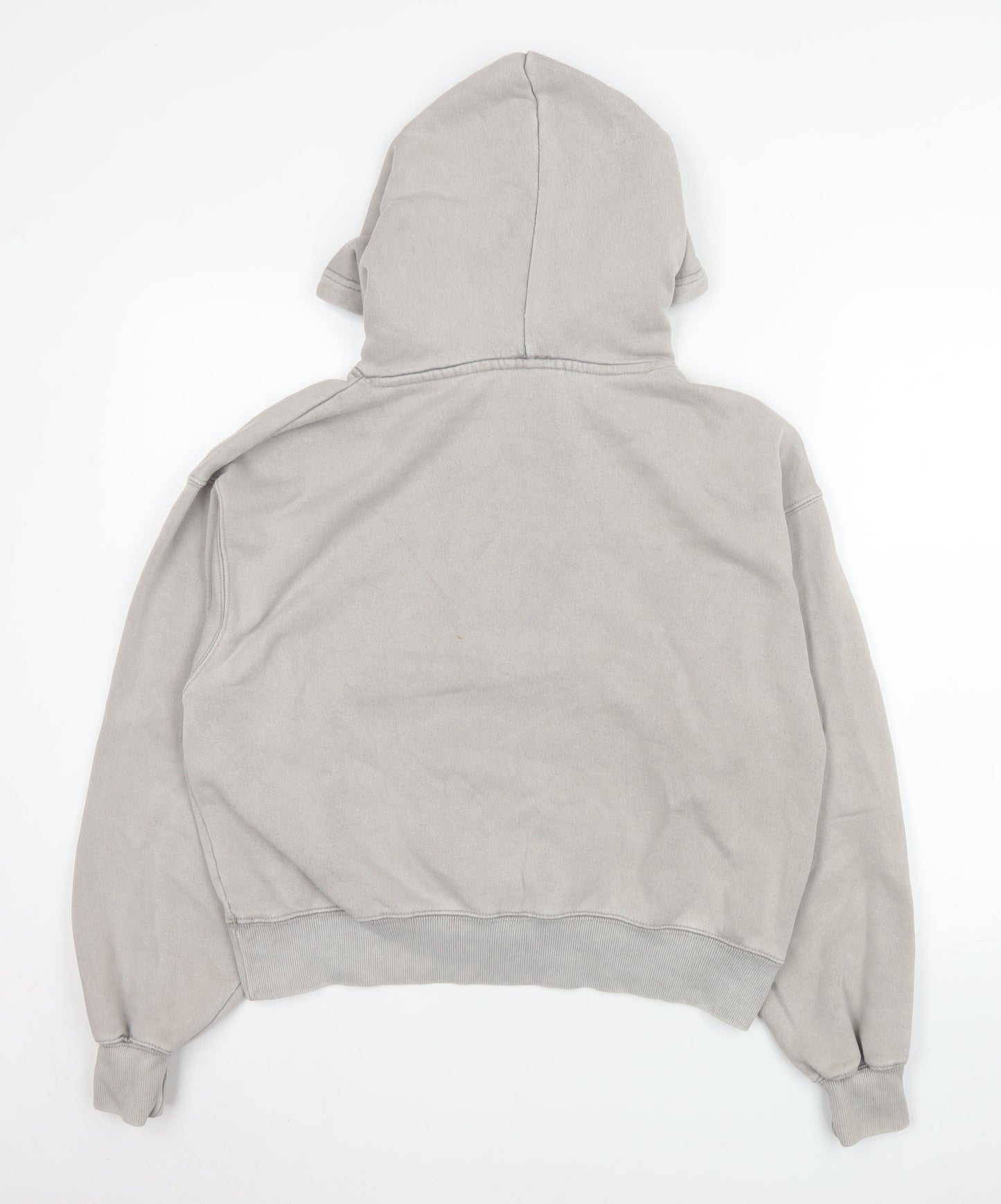 PULL&BEAR Men Grey Pullover Hoodie S Regular Fit Fleece Lined